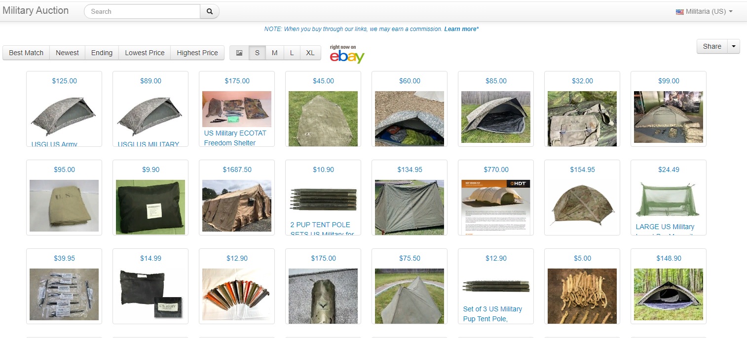 Военный аукцион eBay по продаже палаток